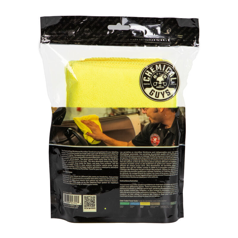 Chemical Guys Workhorse Professional Microfiber Towel - 16in x 16in - Yellow - 3 Pack - Case of 16 chgMICYELLOW03