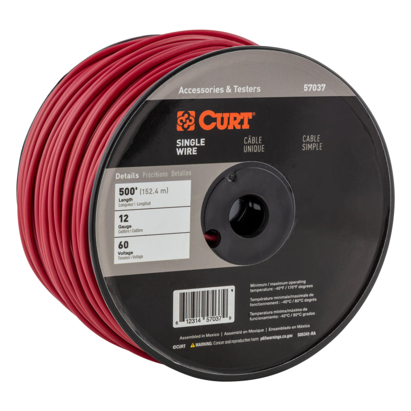 CURT Automotive Primary Wire, Red 500' Spool Model 57037