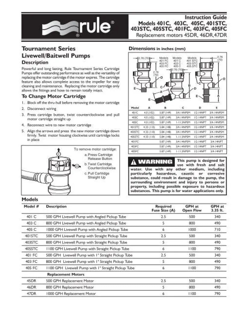 405C Xylem 1000Gph - Livewell 800 Straight Thr x69405c