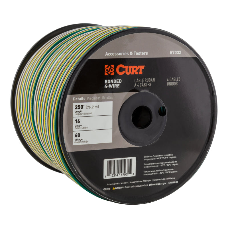 CURT Automotive Primary Wire, 4-Bond White, Brown, Yellow, Green 250' Spool Model 57032