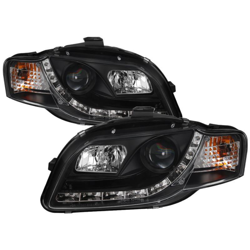 Spyder Audi A4 06-08 Projector Headlights Halogen Model Only - DRL Black PRO-YD-AA405-DRL-BK spy5008572
