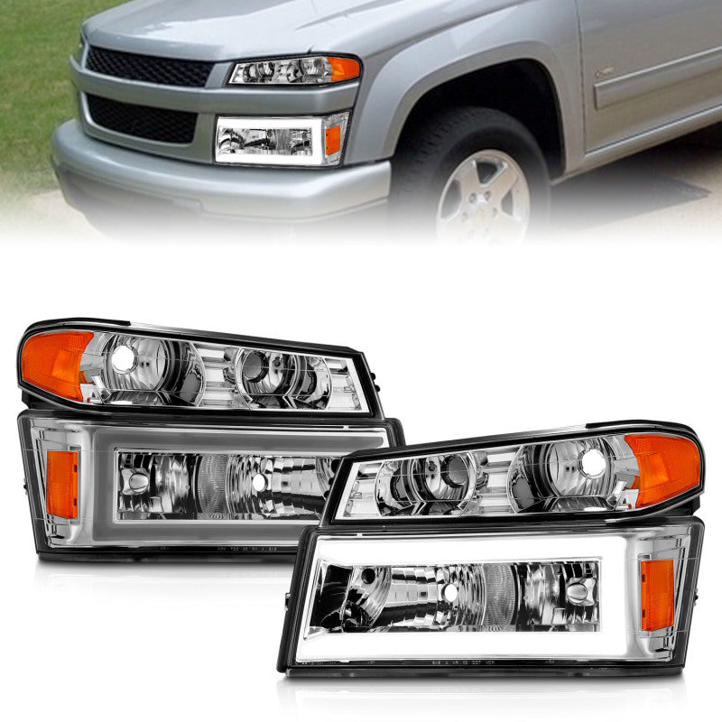 ANZO 04-12 GM Colorado/Canyon/I-Series Crystal Headlights - w/ Light Bar Chrome Housing 4pcs anz111559