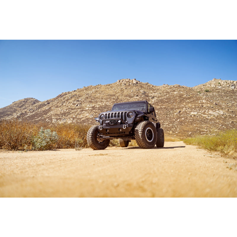 DV8 Offroad 2007-2025 Jeep GladiatorJT Wrangler JK JKU JL JLU Stubby Front Bumper With Plated Bull Bar Model FBJL-06