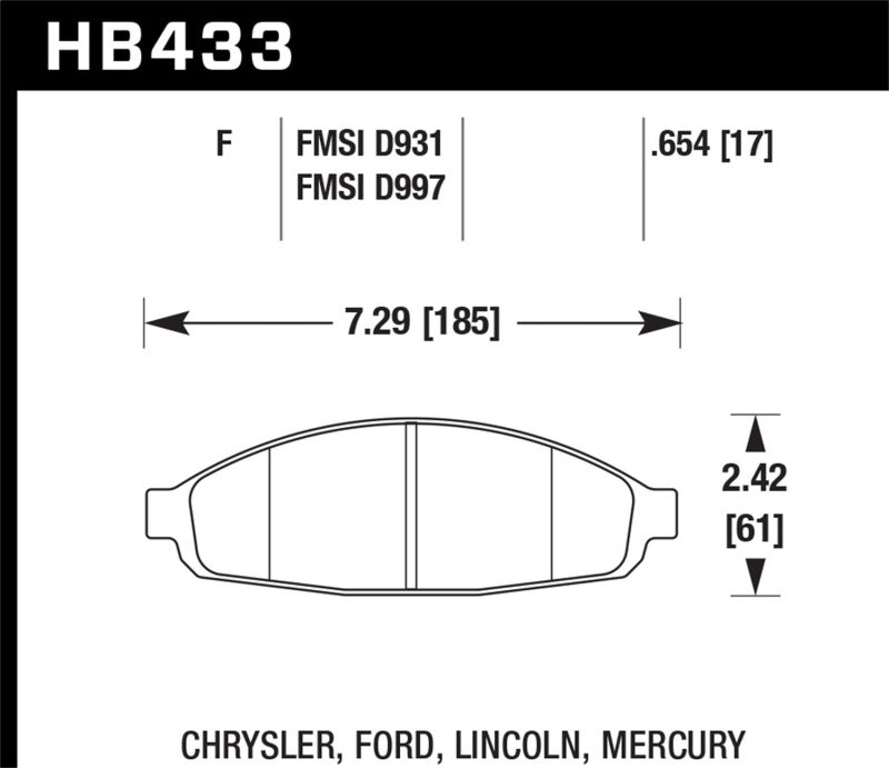 Hawk 03-11 Ford Crown Victoria DTC-60 Race Front Brake Pads hawkHB433G.654