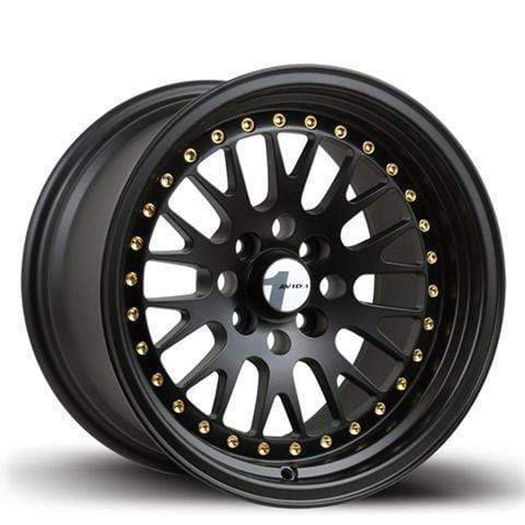Avid.1 AV-12 All Black/ Gold Rivets Wheel 15x8 4x100 25mm 73.1 | AV1215804C25BG