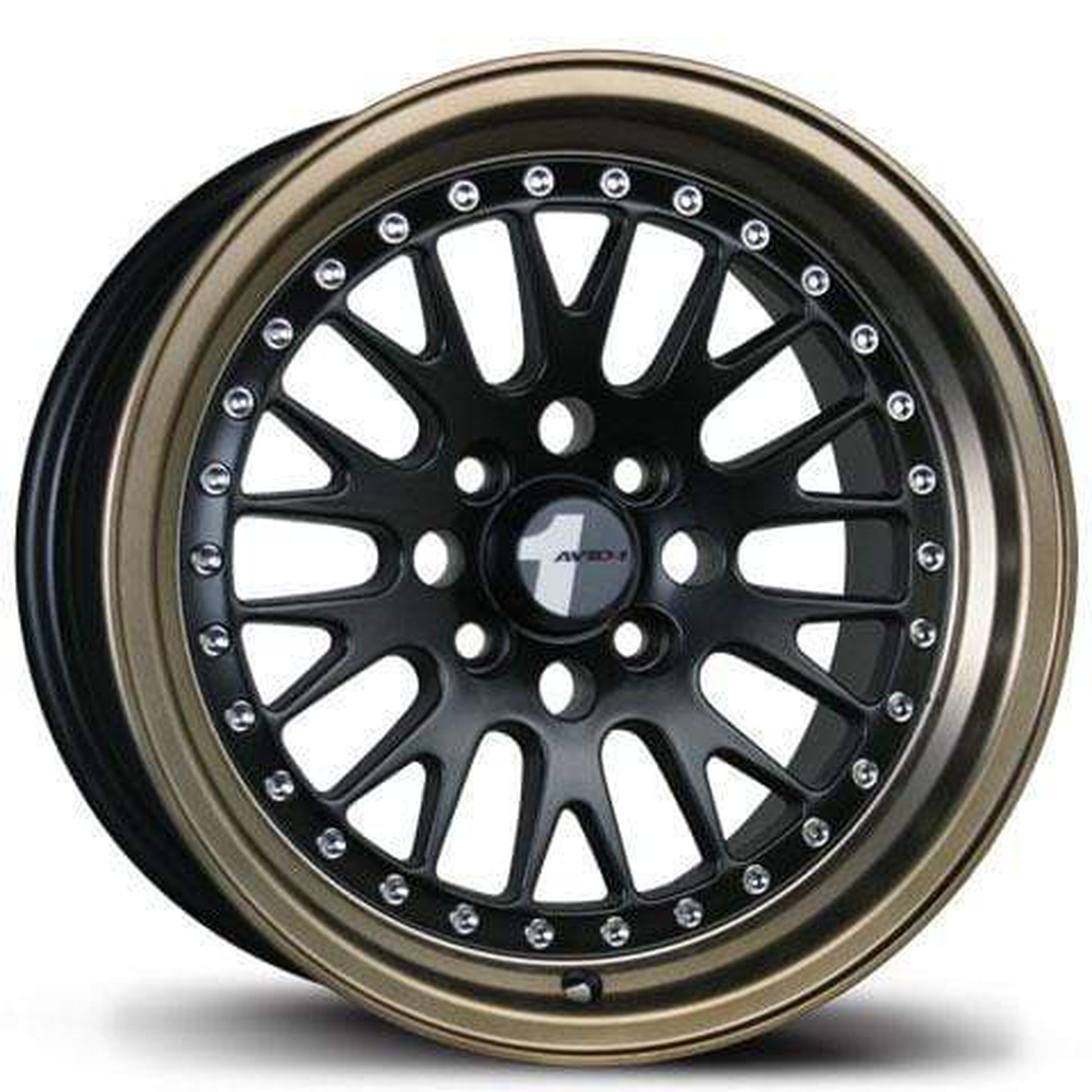 Avid.1 AV-12 Matte Black/ Bronze Lip Wheel 15x8 4x100 25mm 73.1 | AV1215804C25BZ