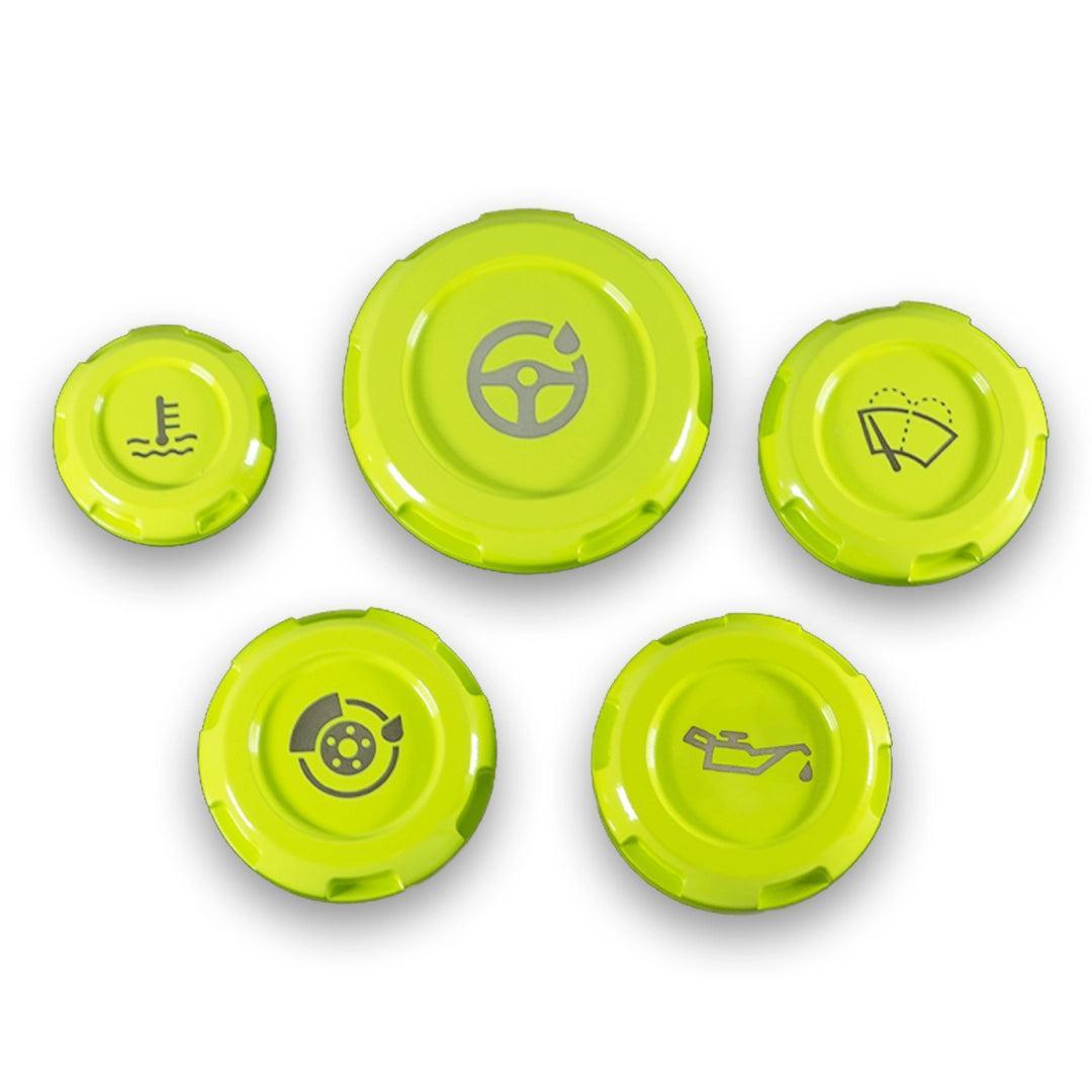 Billetworkz Engine Bay Caps Zero Series Neon Yellow 2015-2021 Subaru STI with Fluid Engraving | BW-EBCZ-SUB-VASTI-NYEL-E