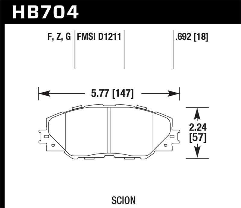 Hawk 06-09 Toyota RAV4 / 10-13 Toyota Matrix Performance Ceramic Front Brake Pads HB704Z.692