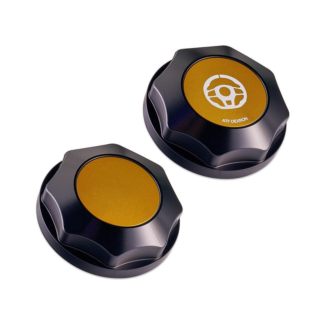 IAG Revolve Power Steering Reservoir Cap w/ Anodized Color Accent Gold WRX 02-07 / STI 04-07 / Forester XT 04-08 | IAG-ACC-5306BKGD