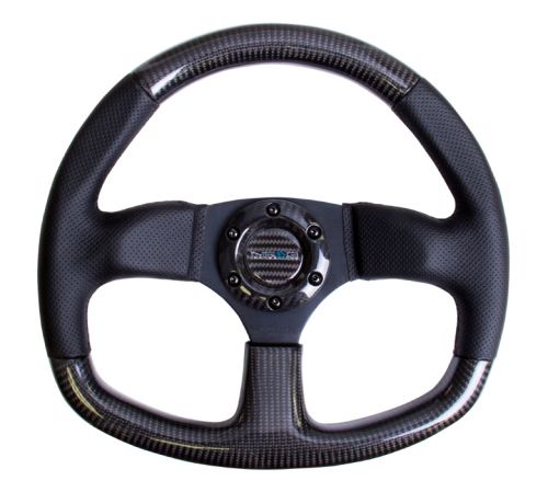 NRG 320mm Flat Bottom Style Steering Wheel Carbon Fiber w/ Black stitching | ST-009CFBS