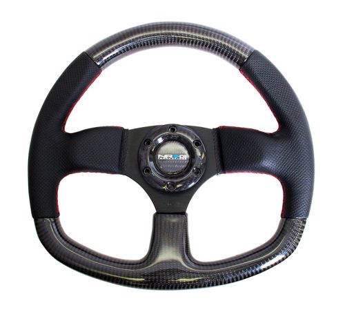 NRG 320mm Flat Bottom Style Steering Wheel Leather with Red Stitching | RST-009R-RS