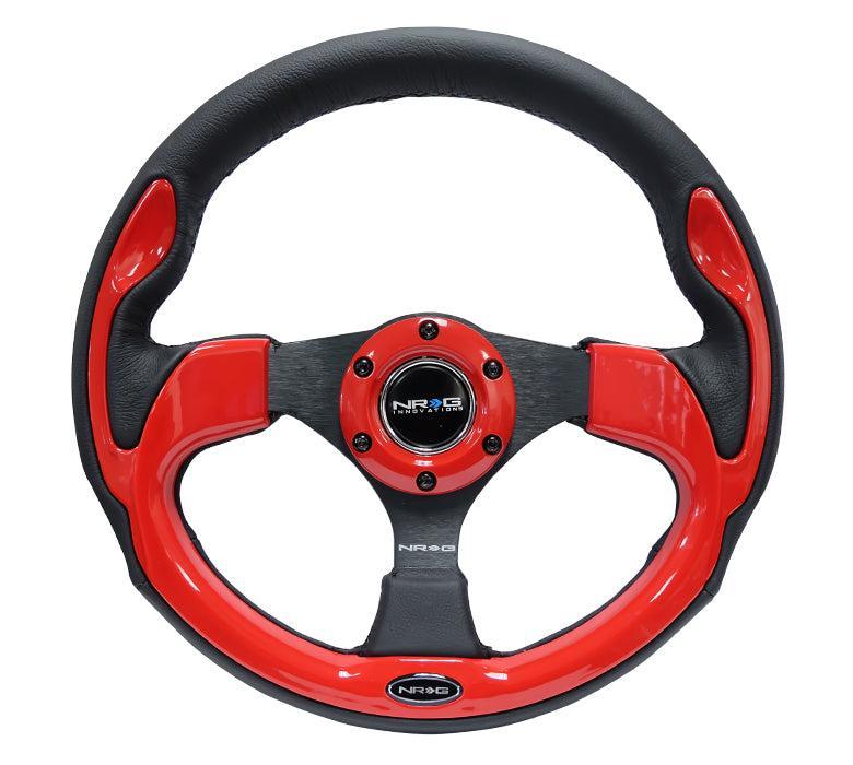 NRG 320mm Reinforced Steering Wheel Leather Steering wheel with red trim | RST-001RD