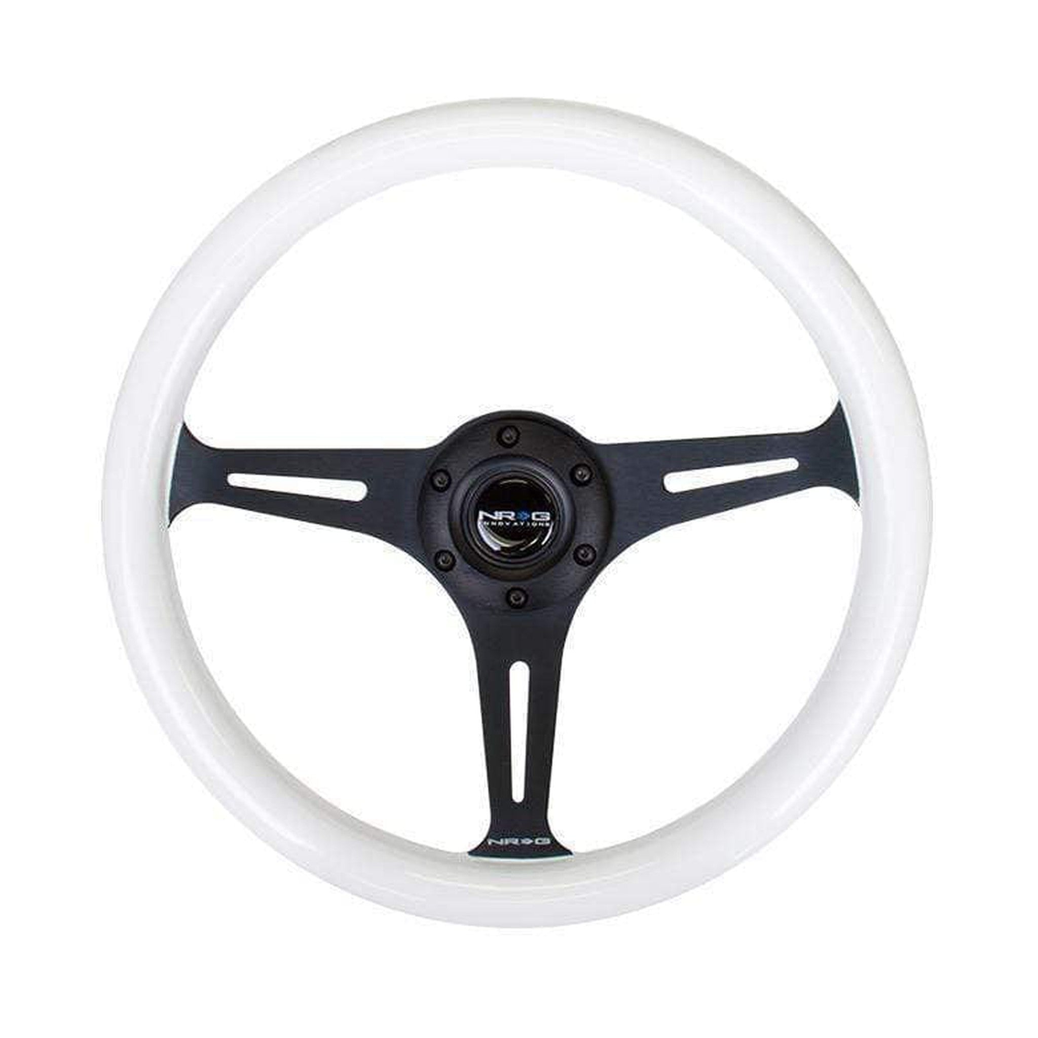 NRG Classic White Wood Glowing Blue Grain Steering Wheel | ST-015BK-GL/BL