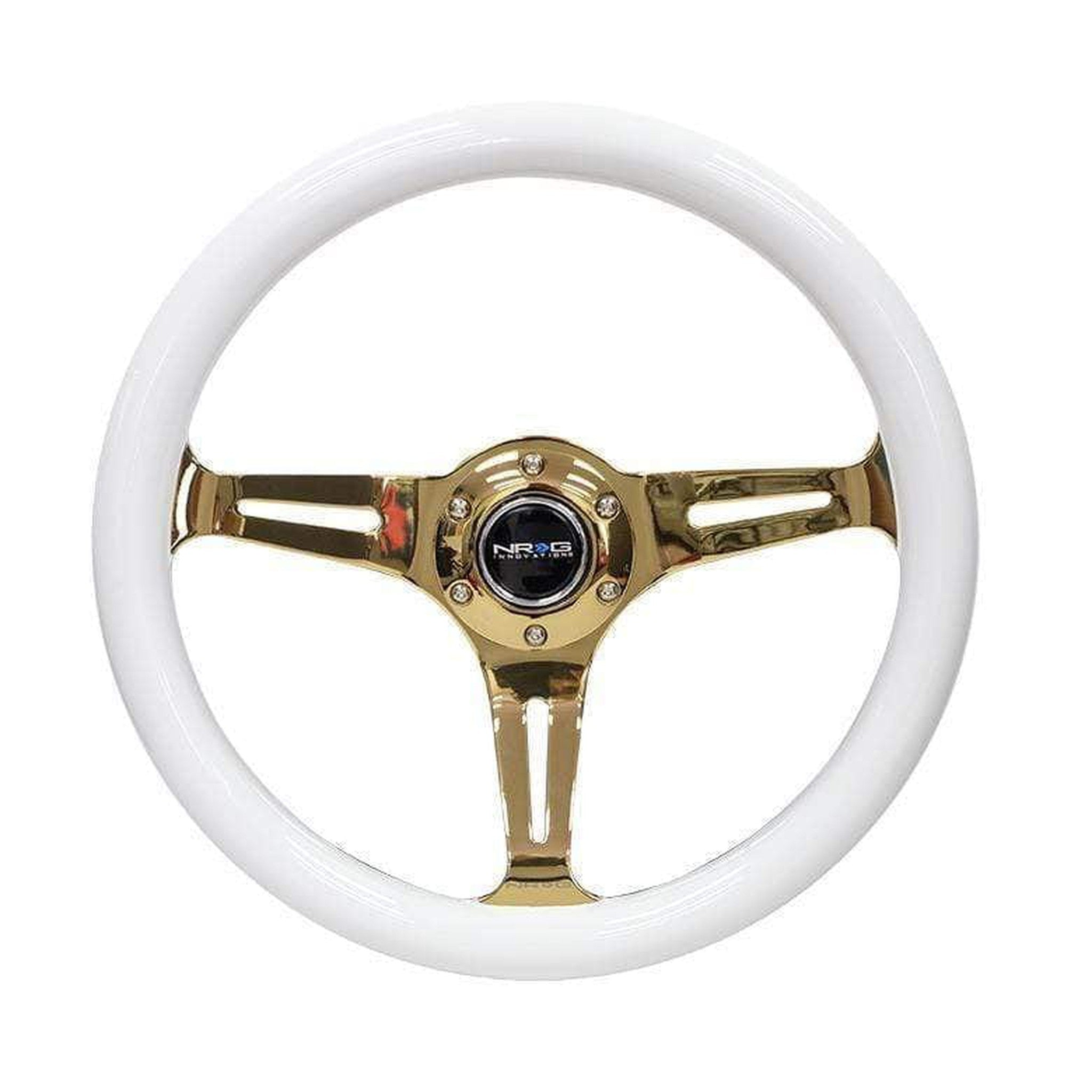 NRG Classic White Wood Grain w/ Chrome Gold Center Steering Wheel | ST-015CG-WT
