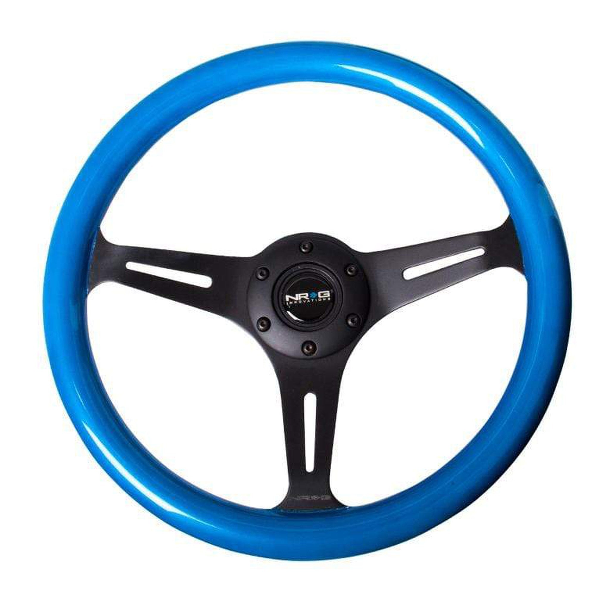 NRG Classic Wood Blue Grain w/ Black Center Steering Wheel | ST-015BK-BL