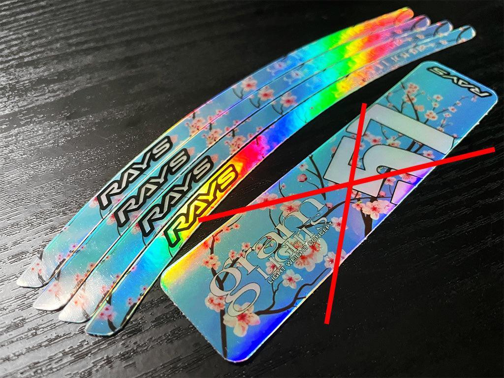 Overnight Crew Gram Lights 57DR/CR Rim Stickers 17"+ (4 PCS) - Cherry Blossom/Blue (Holographic)