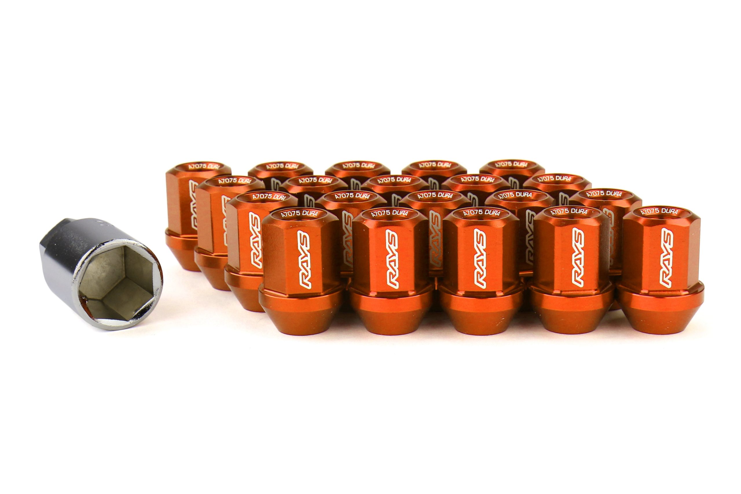 Rays Dura-Nut L32 Straight Type 12x1.25 Lug Nut Set 20 Piece Orange | WDURA3212125O