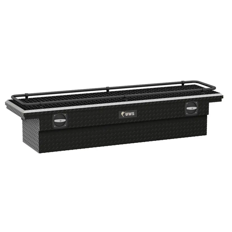 UWS 72" Gloss Black Aluminum Secure Lock Crossover Truck Tool Box, Low Profile, With Rail Model SL-72-LP-BLK-R