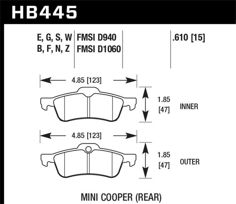Hawk 02-06 Mini Cooper / Cooper S DTC-30 Rear Brake Pads hawkHB445W.610