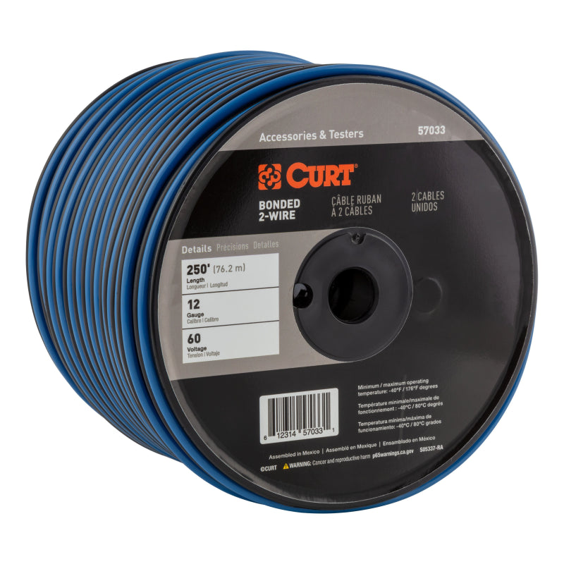 CURT Automotive Primary Wire, 2-Bond Black, Blue 250' Spool Model 57033