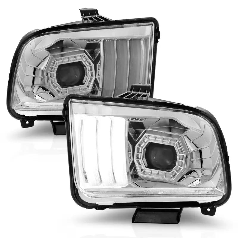 ANZO 05-09 Ford Mustang (w/Factory Halogen HL Only) Projector Headlights w/Light Bar Chrome Housing anz121567
