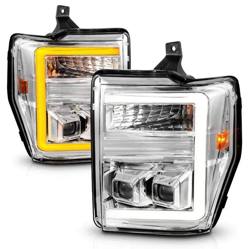 ANZO 08-10 Ford F-250 - F-550 Super Duty Projector Headlights w/ Light Bar Switchback Chrome Housing anz111587