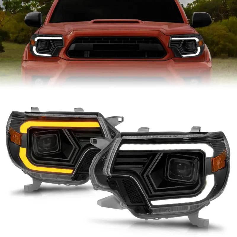 ANZO 12-15 Toyota Tacoma Projector Headlights - w/ Light Bar Switchback Black Housing anz111556