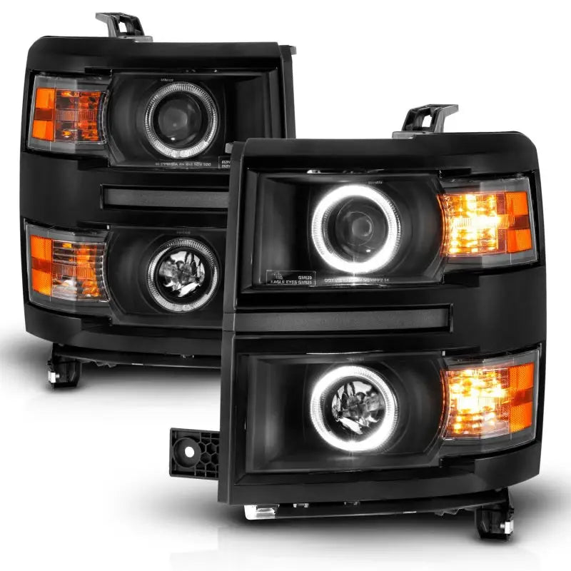 ANZO 14-15 Chevrolet Silverado 1500 Projector Headlights w/ Halo Black Housing w/ Black Trim anz111583