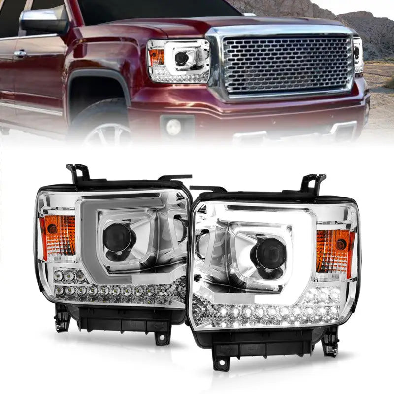 ANZO 14-15 GMC Sierra 1500/2500HD/3500HD Plank Style Projector Headlight - Chrome Housing anz111553