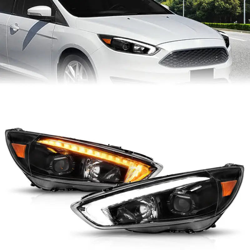 ANZO 15-18 Ford Focus Projector Headlights - w/ Light Bar Switchback Black Housing anz121564