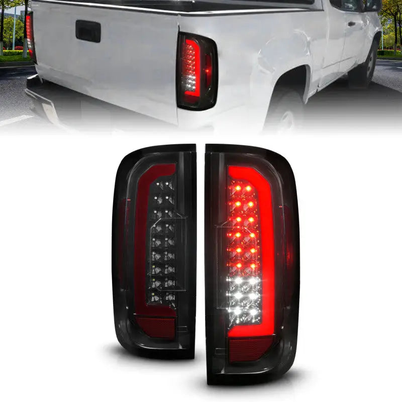 ANZO 15-21 GMC Canyon Full LED Tail Lights w/ Red Lightbar Black Housing Smoke Lens anz311435