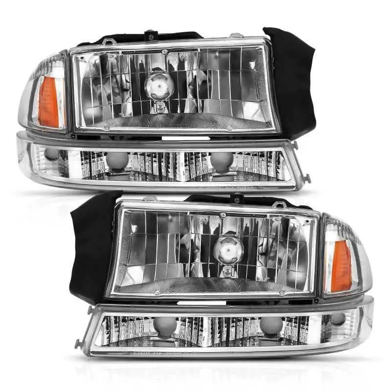 ANZO 1997-2004 Dodge Dakota Crystal Headlight Set Chrome Amber 111455