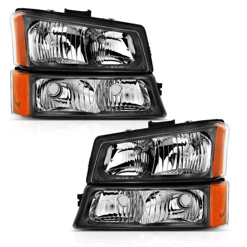 ANZO 2003-2006 Chevy Silverado Crystal Headlight w/ Signal Light Black Amber (4 pcs) 111452