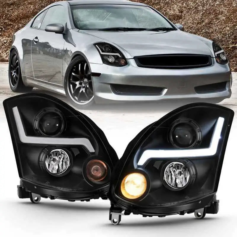 ANZO 2003-2007 Infiniti G35 Projector Headlight Plank Style Chrome (HID Compatible, No HID Kit ) 121558