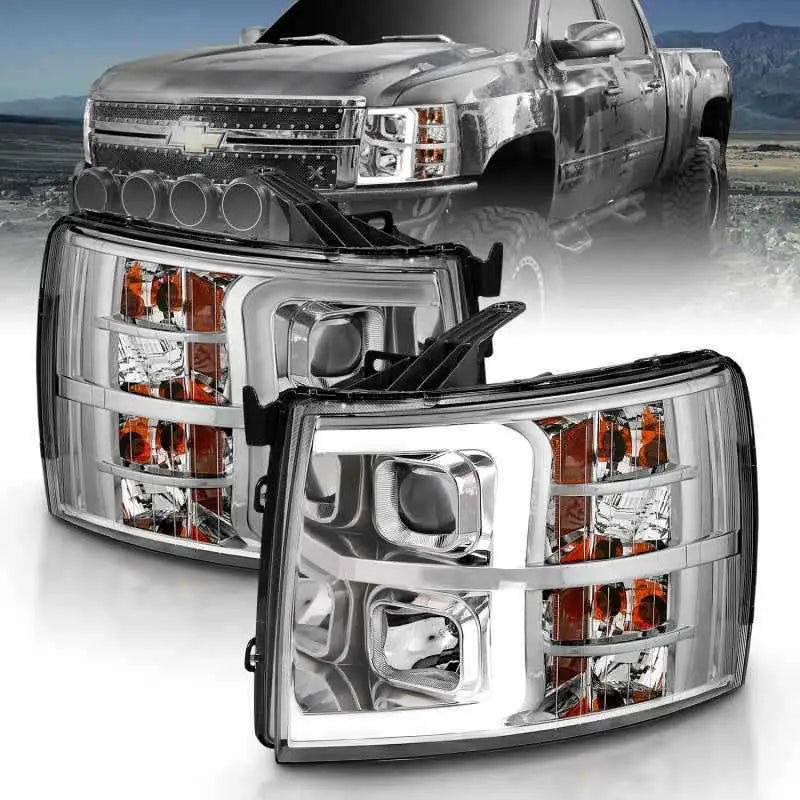 ANZO 2007-2013 Chevy Silverado 1500 Projector Plank Style Chrome Amber 111481