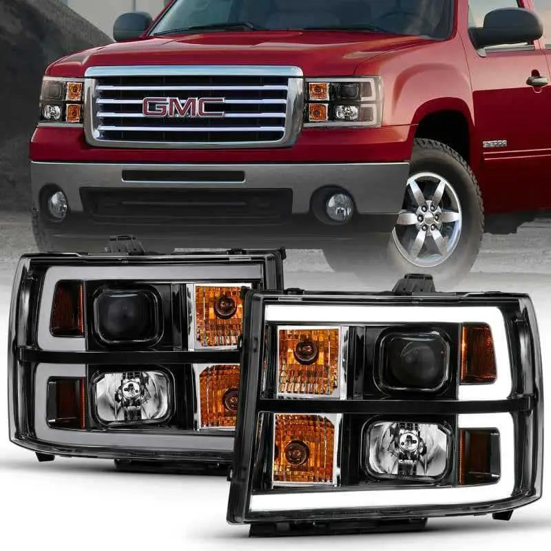 ANZO 2007-2013 Gmc Sierra 1500 Projector Headlight Plank Style Black w/ Clear Lens Amber 111482