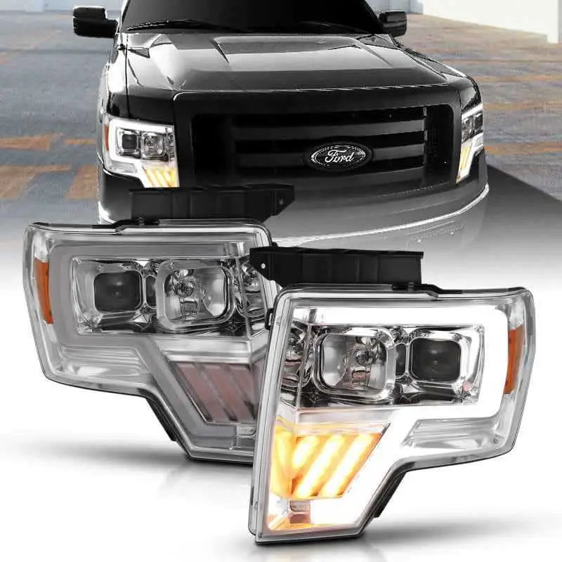 ANZO 2009-2014 Ford F-150 Projector Headlight Chrome Amber 111446