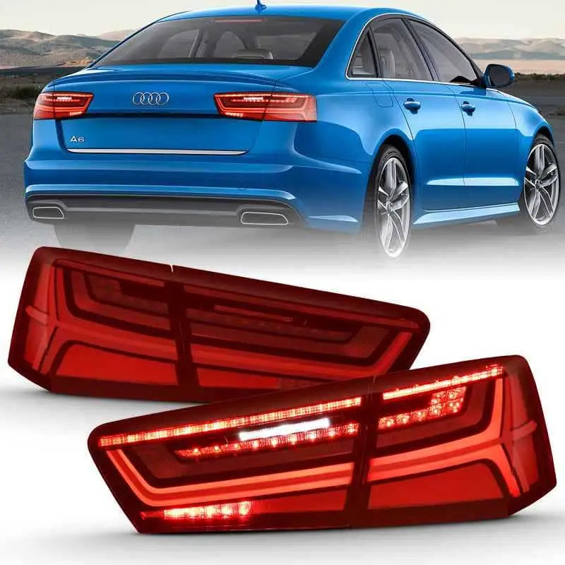 ANZO 2012-2018 Audi A6 LED Taillight Black Housing Red/Clear Lens 4 pcs (Sequential Signal) 321353