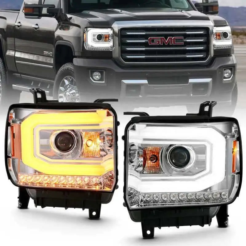 ANZO 2014-2015 Gmc Sierra 1500 Projector Headlight Plank Style Chrome w/ Switchback (Halogen Type) 111488