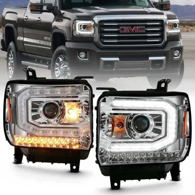 ANZO 2016-2019 Gmc Sierra 1500 Projector Headlight Plank Style Chrome w/ Sequential Amber Signal 111486