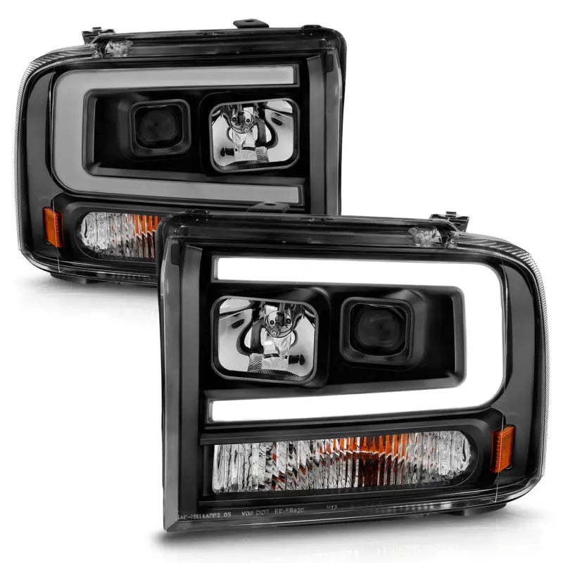 ANZO 99-04 Ford F250/F350/F450/Excursion (excl 99) Projector Headlights - w/ Light Bar Black Housing anz111551