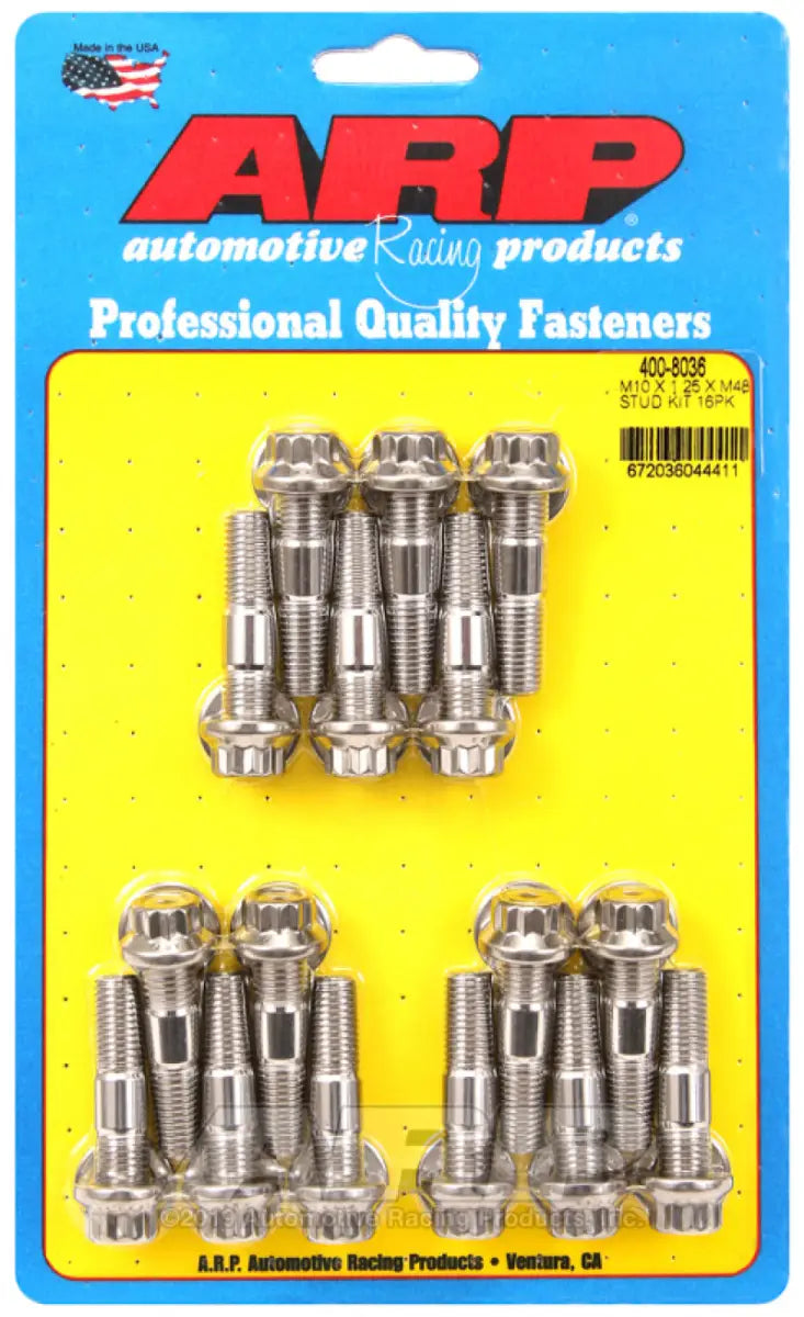 ARP M10 x 1.25 x 48 Stainless Steel 12pt Broached Stud Kit (16/pkg) arp400-8036