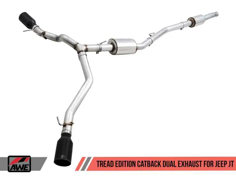 AWE 20-21 Jeep Gladiator JT 3.6L Tread Edition Cat-Back Dual Exhaust - Diamond Black Tip 3015-33101