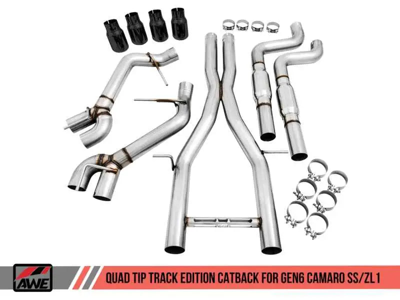AWE Tuning 16-19 Chevy Camaro SS Resonated Cat-Back Exhaust -Track Edition (Quad Diamond Black Tips) 3015-43112