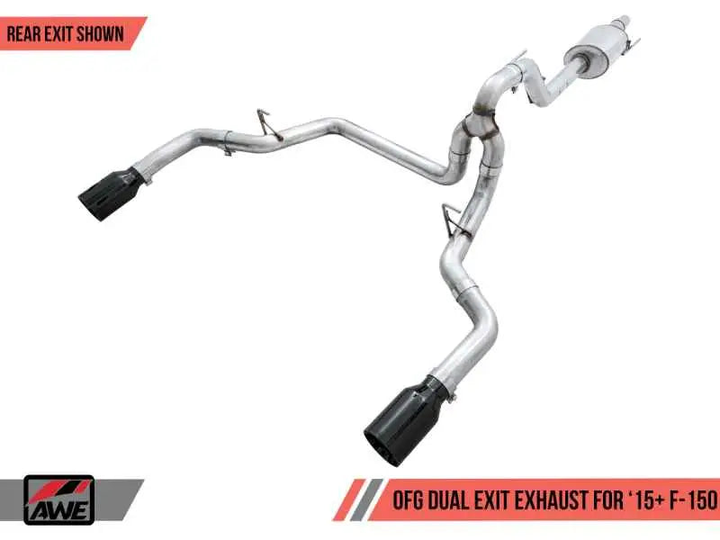 AWE Tuning 2015+ Ford F-150 0FG Dual Exit Performance Exhaust System w/5in Diamond Black Tips 3015-33120