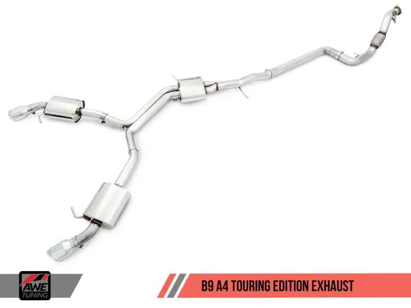 AWE Tuning Audi B9 A4 Touring Edition Exhaust Dual Outlet - Chrome Silver Tips (Includes DP) 3015-32078