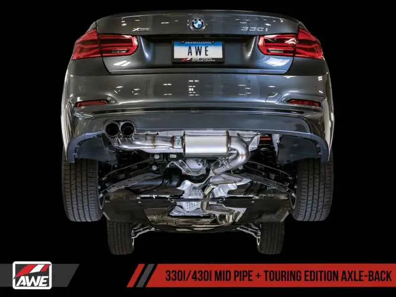 AWE Tuning BMW F3X 28i / 30i Touring Edition Axle-Back Exhaust Single Side - 80mm Black Tips 3010-23022