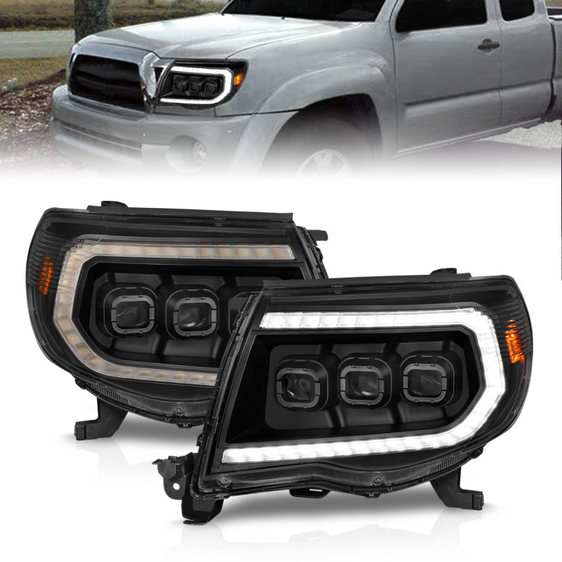 ANZO 05-11 Toyota Tacoma Full Proj Headlights w/Lght Bar Swchbk Seq. Blk. Housing w/Initiation Light anz111581