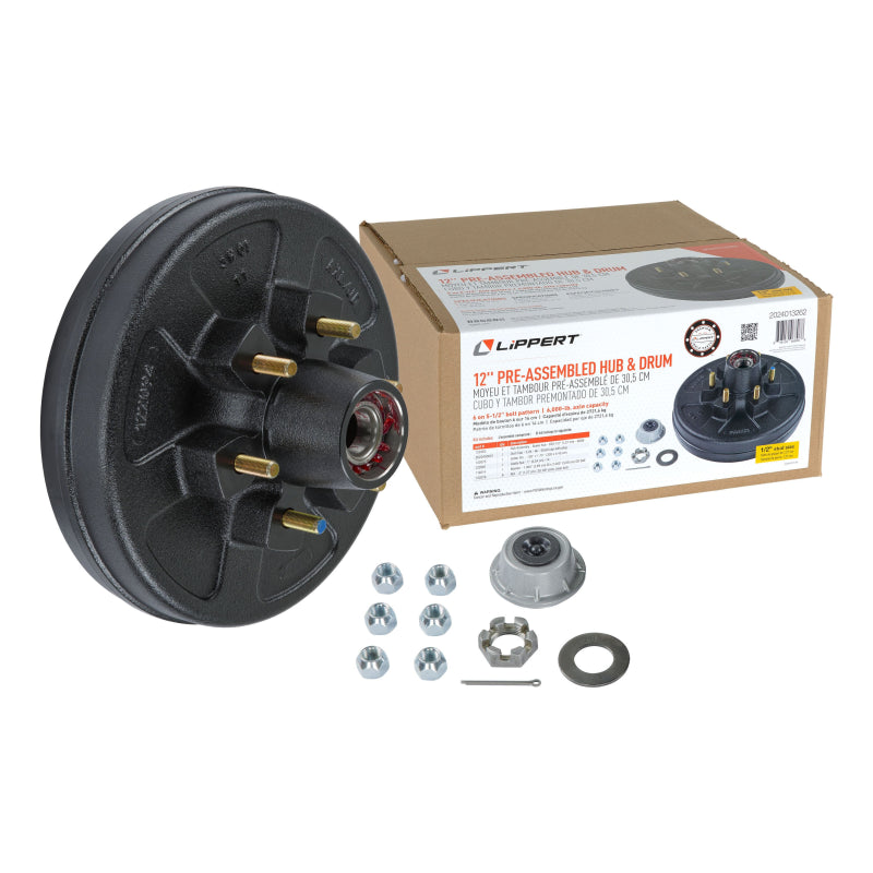 CURT Complete Pre-Greased Hub Assembly with Lug Nuts - 6,000-lb. Axles, 1/2" Stud Model 2024013262