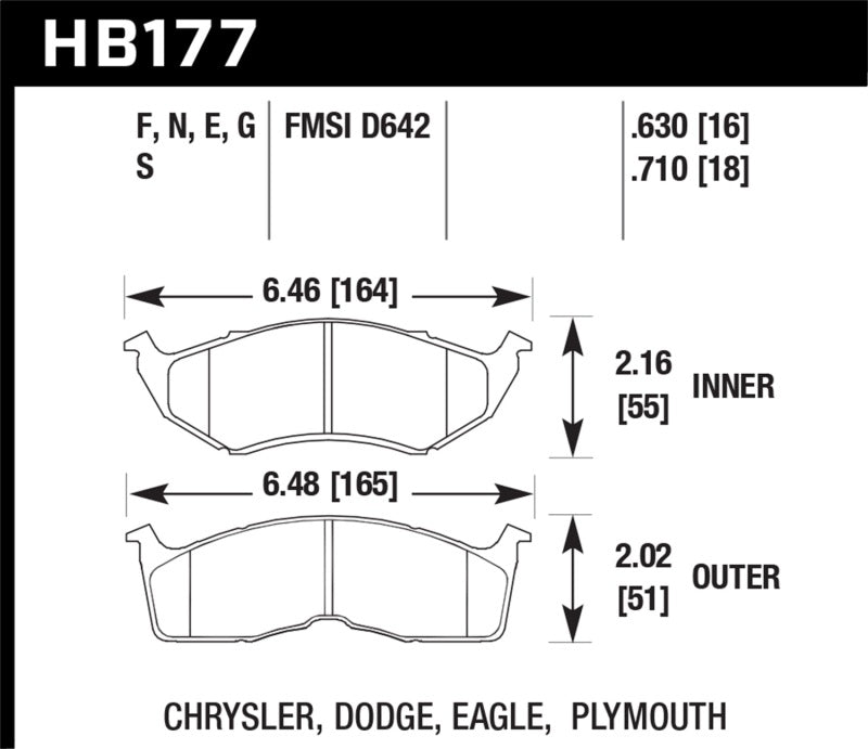 Hawk 95-97 Dodge Neon HP+ Front Street Brake Pads hawkHB177N.630
